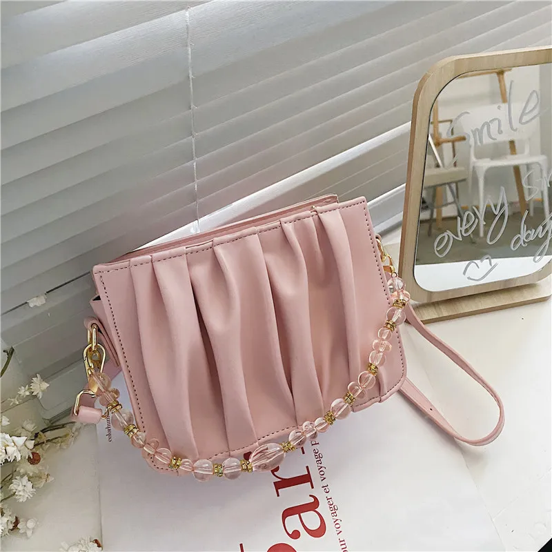 

Luxury Women's PU Leather Crystal Chain Tote Bag Solid Color Large Capacity Ladies Messenger Bags Fashion Retro Shoulder Bags