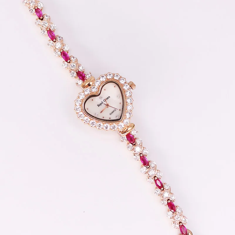Rose Gold Pink B18 Роскошные ювелирные изделия из кристаллов, женские часы, модные часы в форме сердца, платье, браслет, часы, стразы, подарок для девочки, Королевская корона, коробка - Цвет: Rose Gold Pink B18