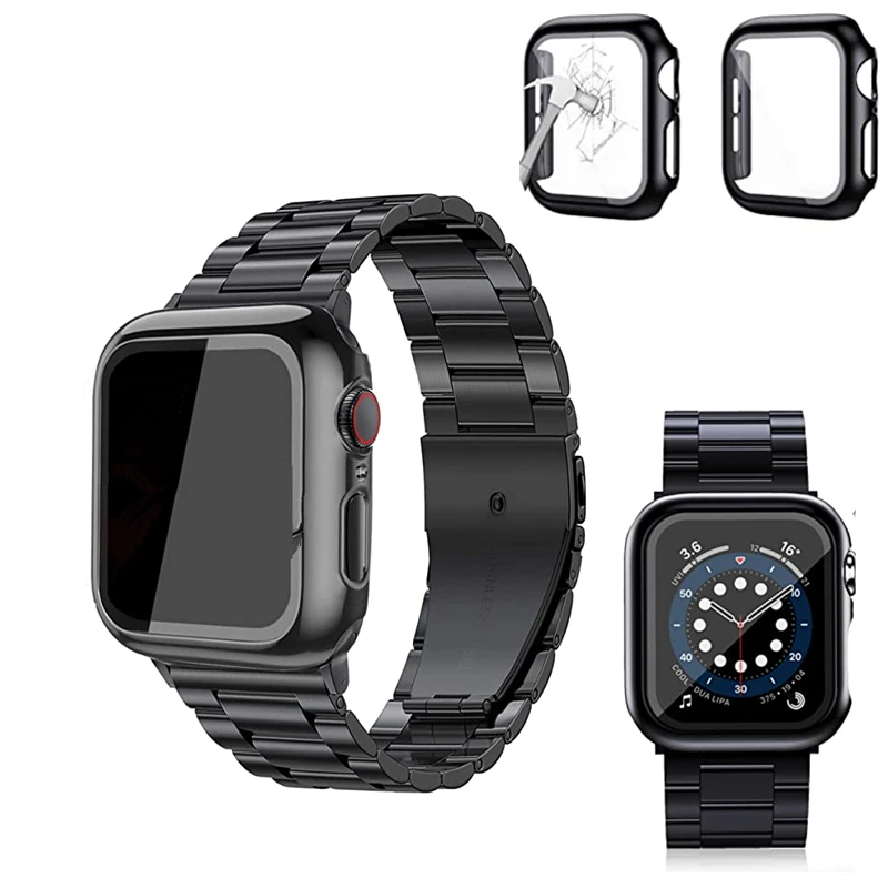 

Деловые ремешки для часов Apple Watch 7 Band 45 мм 41 мм SE Series 6 5 4 44 мм 40 мм, ремешок из нержавеющей стали для iWatch 3 42 мм 38 мм, чехол