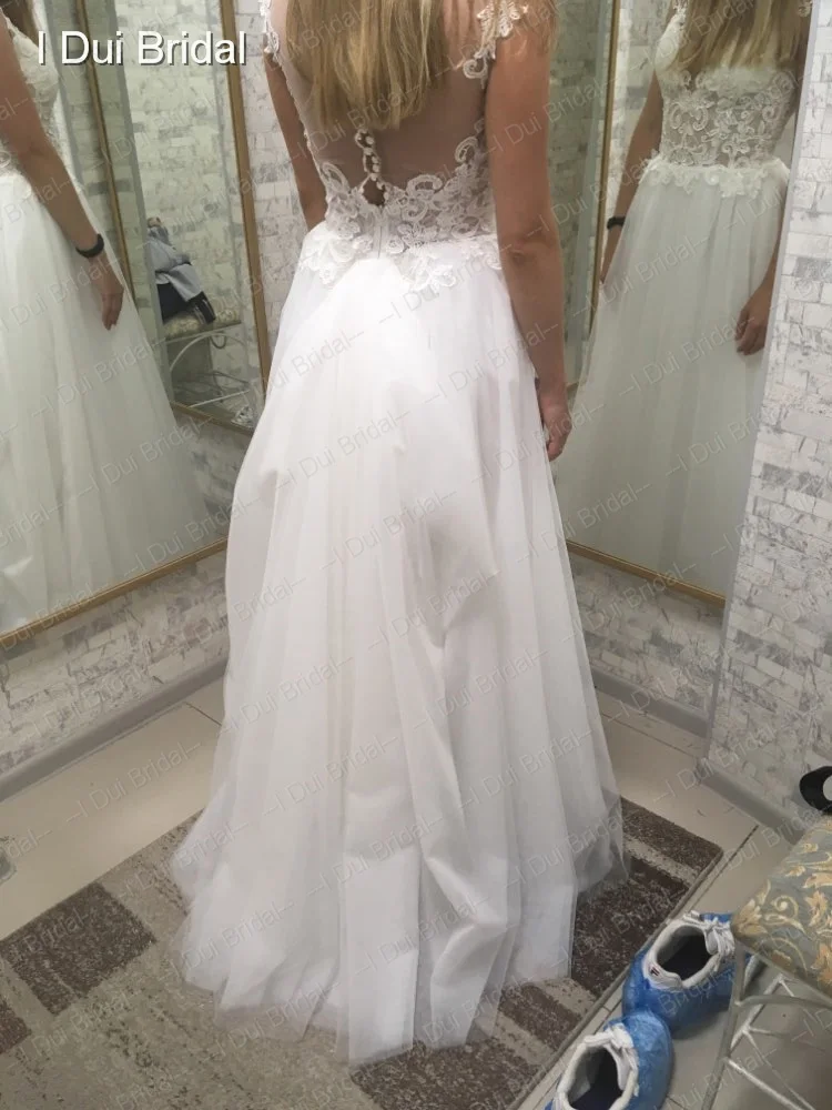 Vestido De Noiva, свадебное платье с жемчужной пуговицей на спине, кружевной аппликацией, тюлевым слоем, романтичное