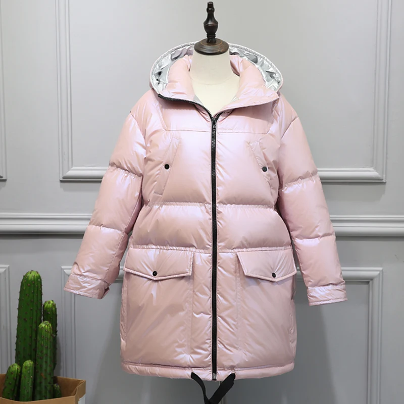 Fitaylor зимний женский с капюшоном пуховик яркая сторона серебристого цвета