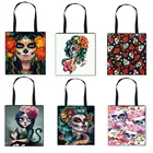 Сумка-тоут с мексиканским черепом в готическом стиле, женская модная пляжная сумочка на плечо с художественным рисунком для девушек, дорожные дамские сумки для покупок, подарок