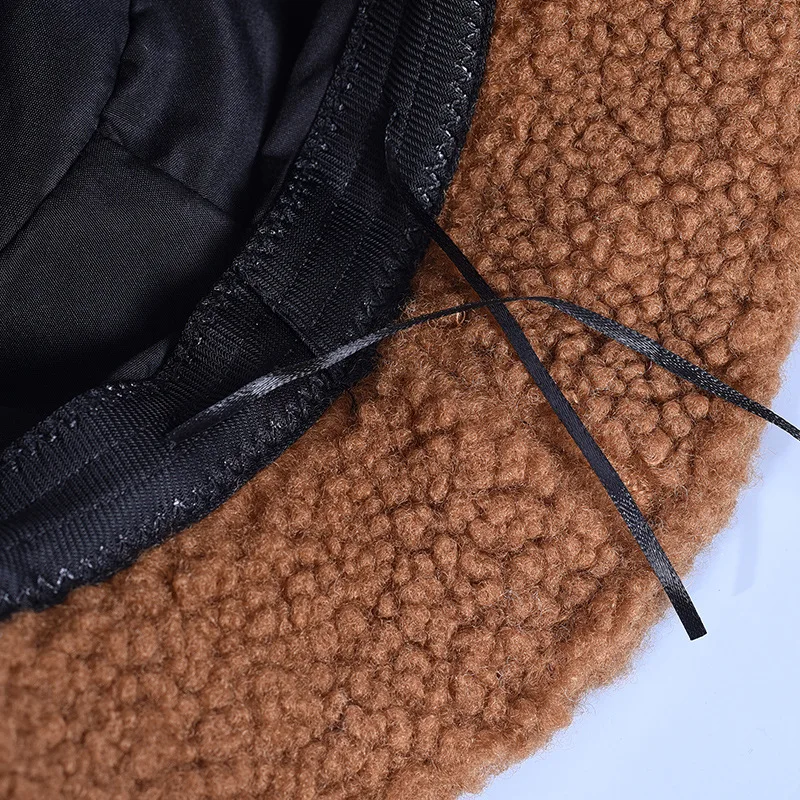 

Lamb Faux Fur Bucket Hat Ladies Thick Warm Teddy Velvet Winter Hat Solid Color Lamb Plush Basin Hat Outdoor Plush Fisherman Hat