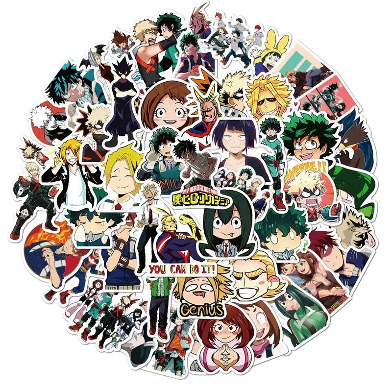 

50pcs My Hero Academia Stickers Suitcase Laptop Skateboard Izuku Midoriya Might Boku No Hero Academia Anime Character Decals