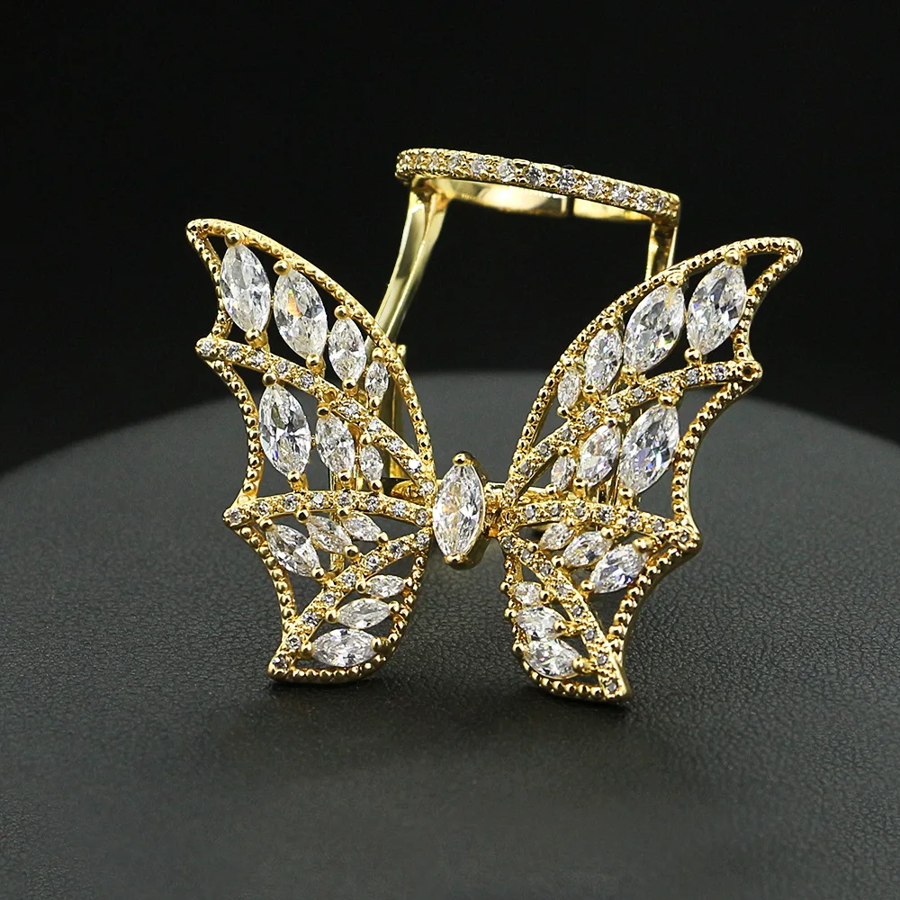 Корейская версия женское кольцо с белым золотым бабочкой открытое движущееся