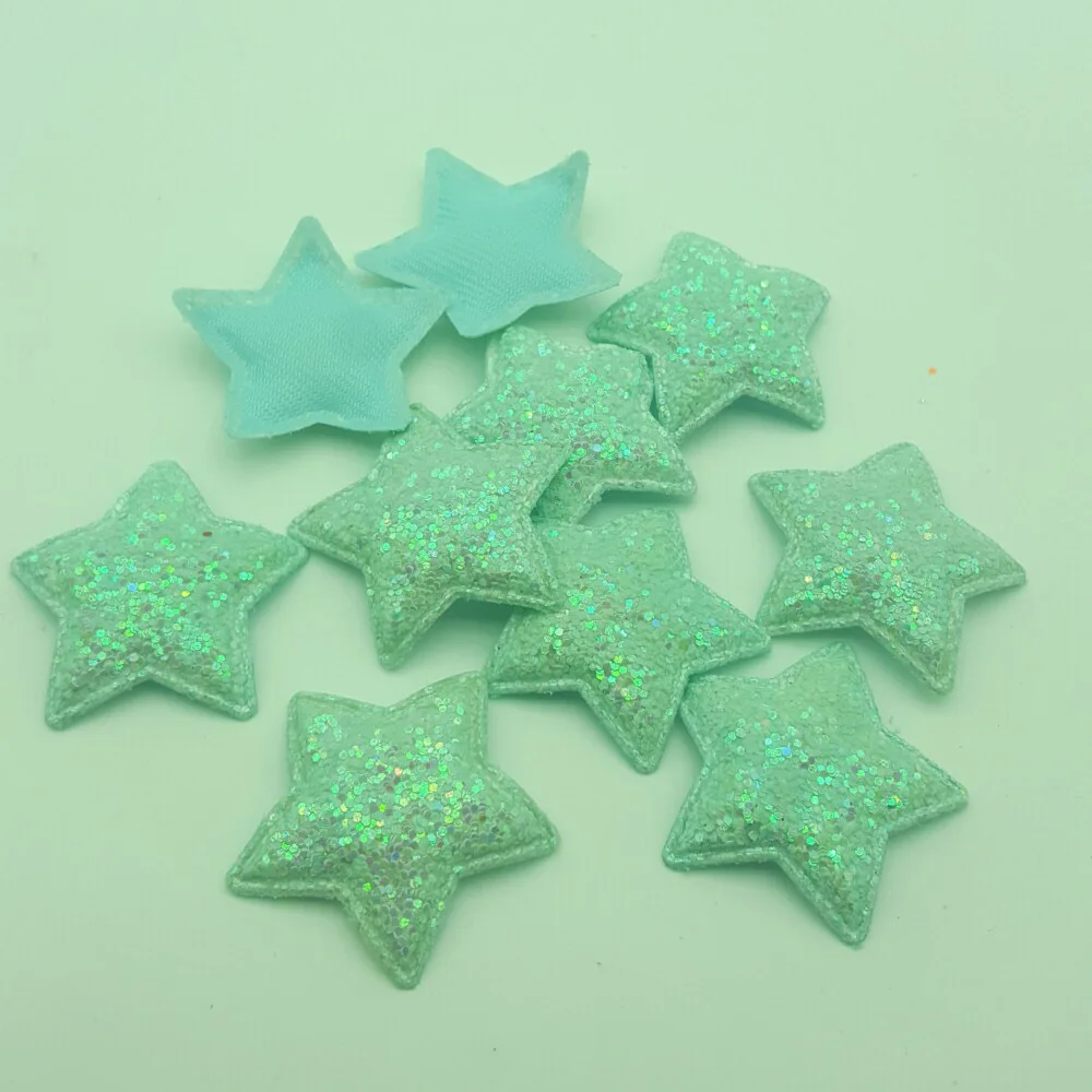 mint green stars 50 шт конфеты крафт патчи милые звезды сердца бабочка для волос с блеском Аксессуары наклеить на патчи для одежды наборы сделай сам DIY - Цвет: mint green stars