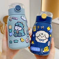 450ml kids 304 stainless steel straw thermos mug with case cartoon leak proof vacuum flask children thermal water bottle thermoc