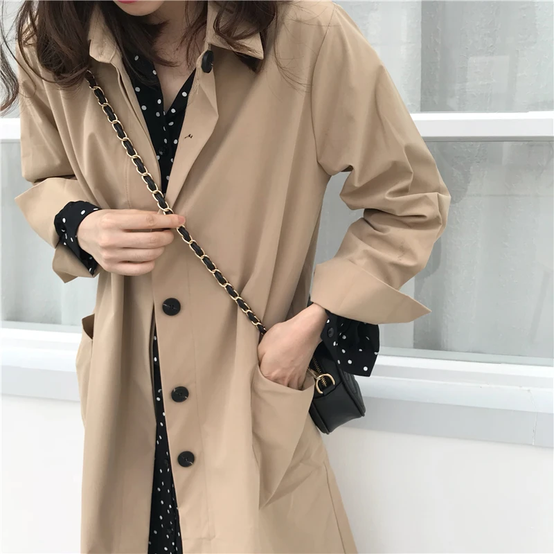

AreMouWha Spring 2019 Female Korean Students Retro Over The Knee Long Windbreaker Female Loose Thin Coat Long Coat Women QX649