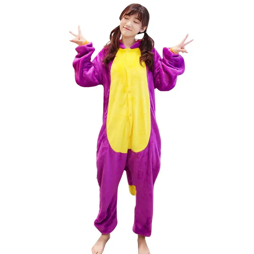 2019 Winter Purple Dinosaur Dragon Pajamas Animal Sleepwear Kigurumi Women Men Unisex Adult Flannel Nightie Home clothes Sets