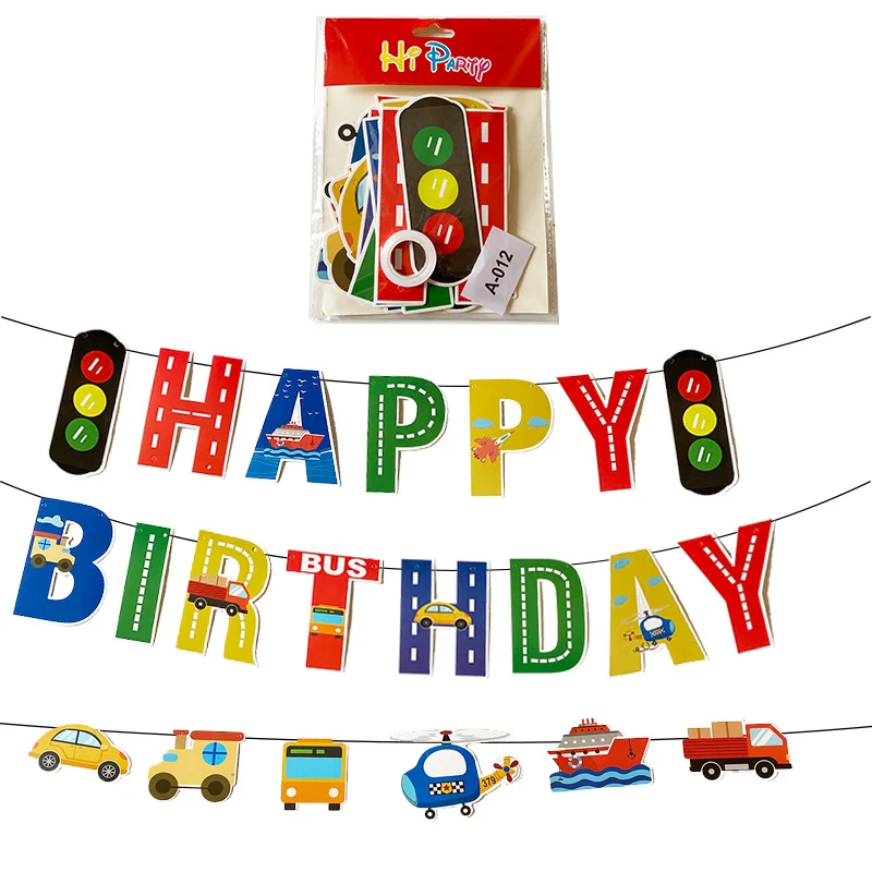 Баннер на день рождения с изображением единорога космоса машины джунглей