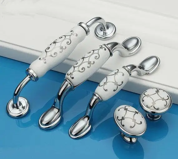 

3" 3.75" 5" 6.3" Dresser Knobs Pulls Drawer Knobs Handles Ceramic Cabinet Knobs Pulls White Silver Kitchen Handle Pull Modern