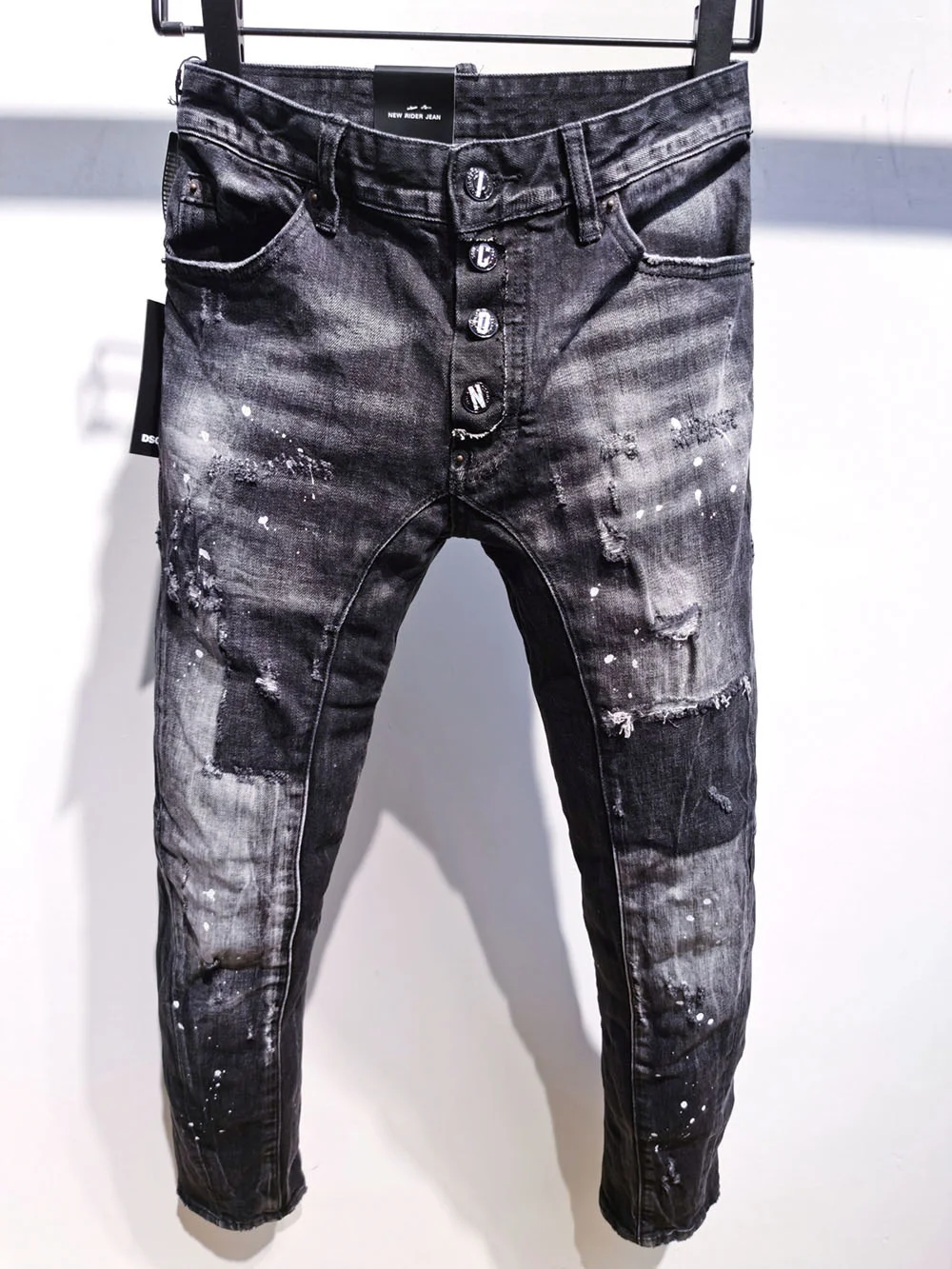 

Europe dsq2 brand stripe hole mens jeans pants Men Slim jeans denim trousers black hole button dsq Pants jeans for men A397