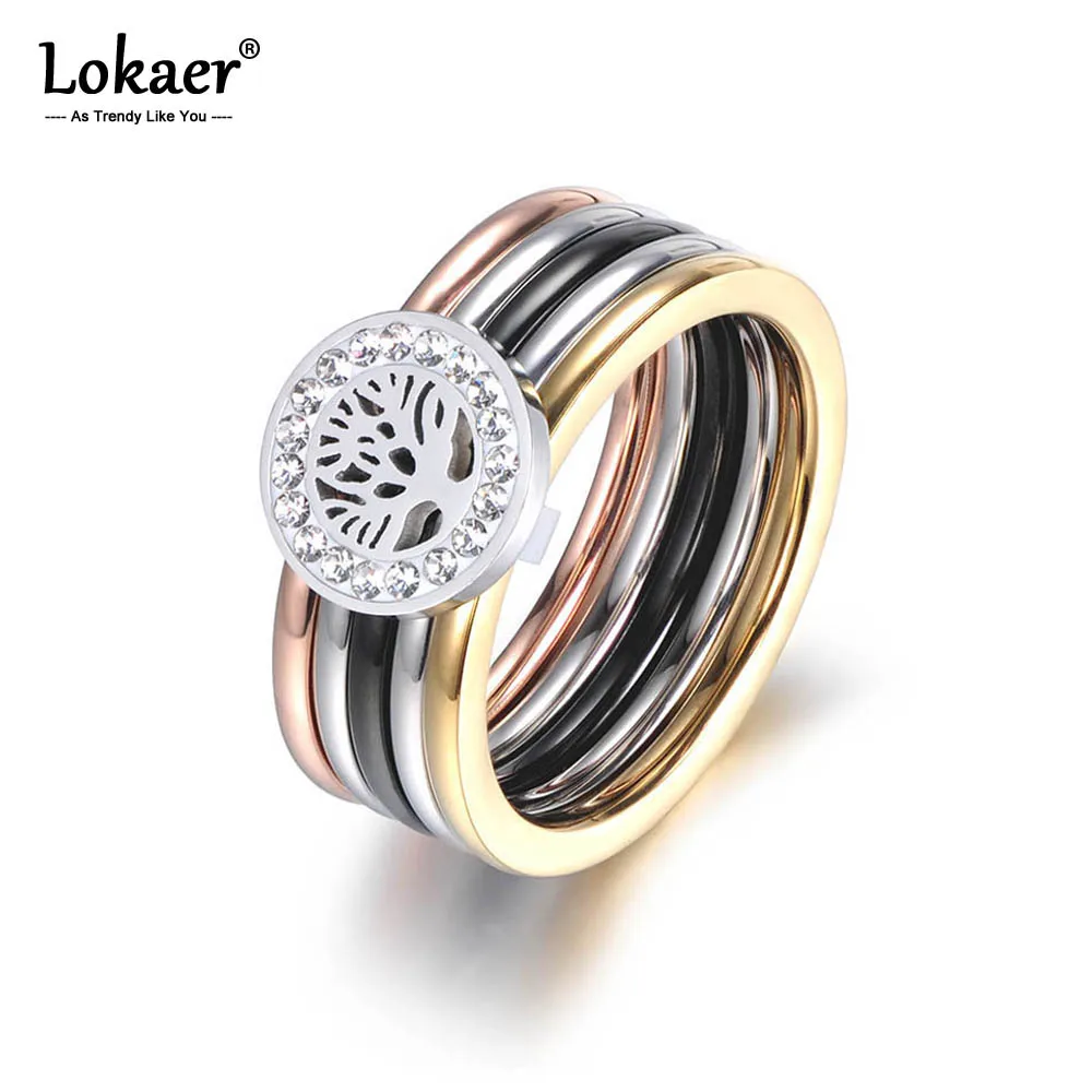 Lokaer Красочные золотые CZ кристалл дерево кольца ювелирные изделия титановая