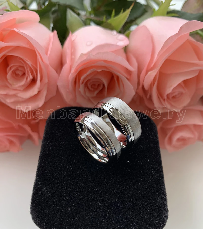 Мужское и женское кольцо из карбида вольфрама с матовой полированной отделкой 6