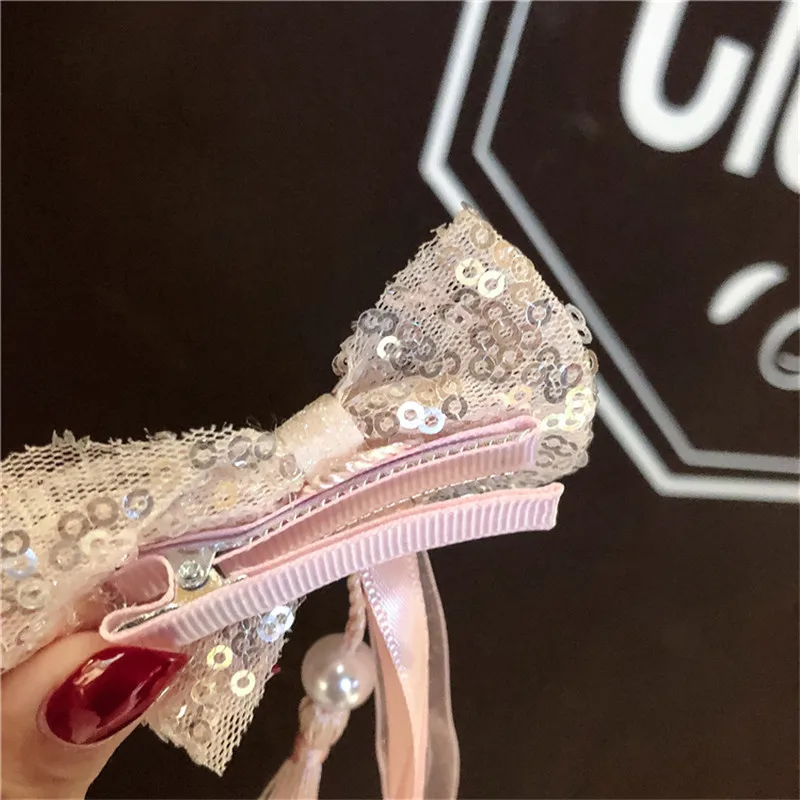 Children Ribbon Bow Hairpins Cute Glitter Princess Hair Clips Hair Accessories For Girls Barrette Party Headwear Birthday Gift