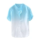 Рубашка мужская с коротким рукавом, с воротником-стойкой, голубая