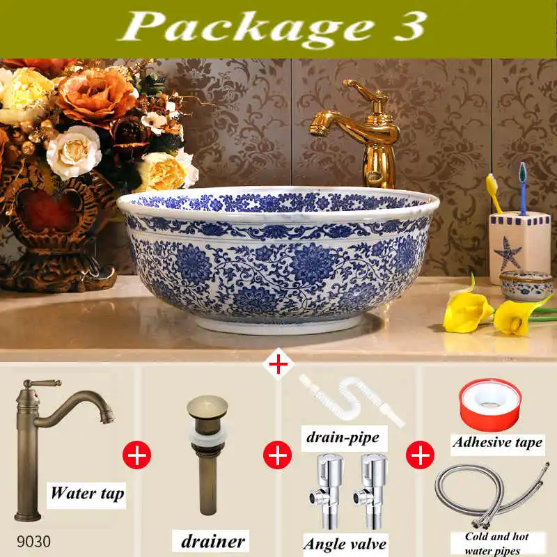 Художественная раковина китайская Античная классическая из синего и белого