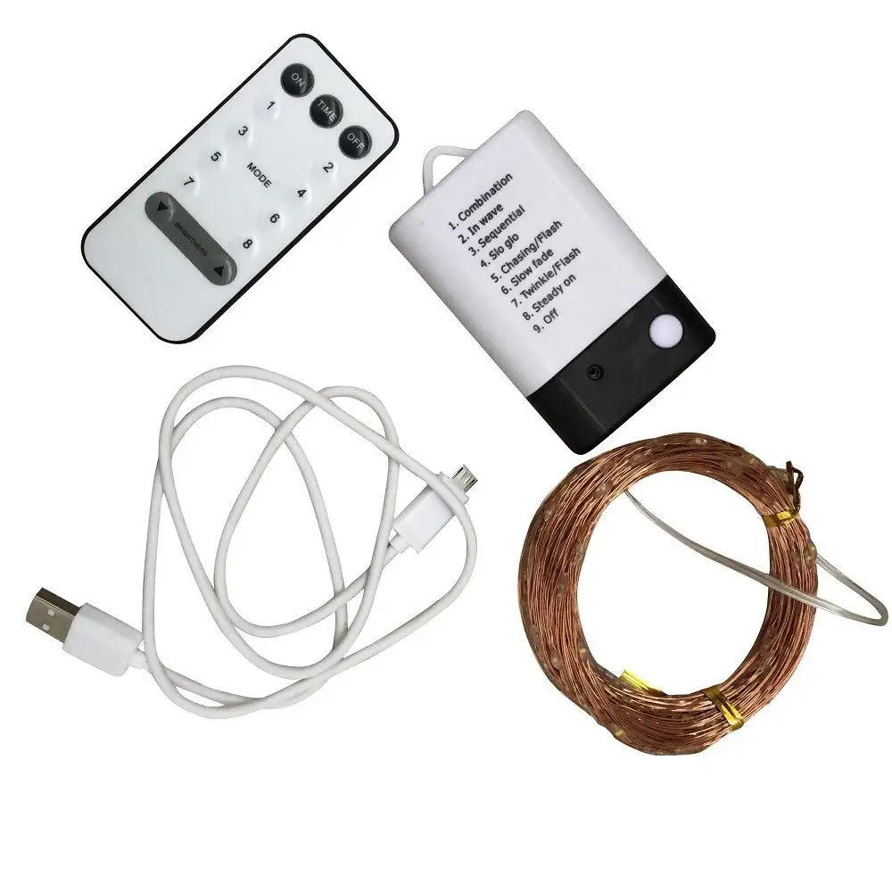8 функций батарейный отсек пульт дистанционного управления USB двойного назначения светодиодный медный провод струнный свет для рождественского сада во дворике Декор
