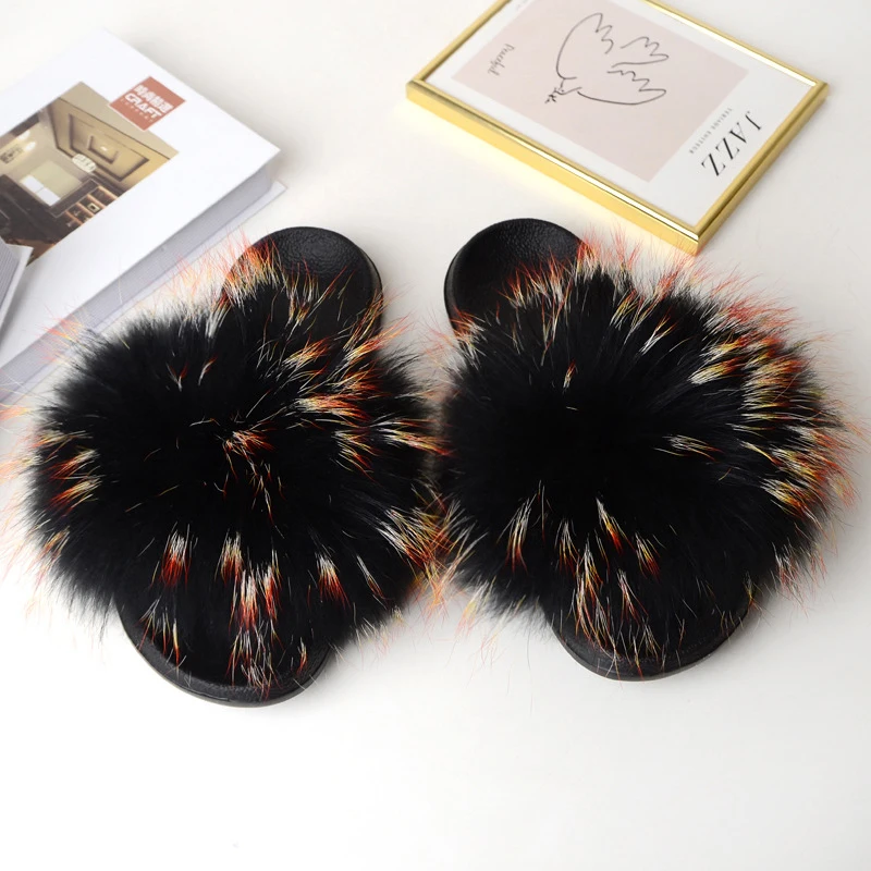 

Women Shoes Real Fox Fur Slides Women Indoor Outside Luxury Ladies Shoes Cute Fluffy Plush Slippers Drop Shipping Slippers