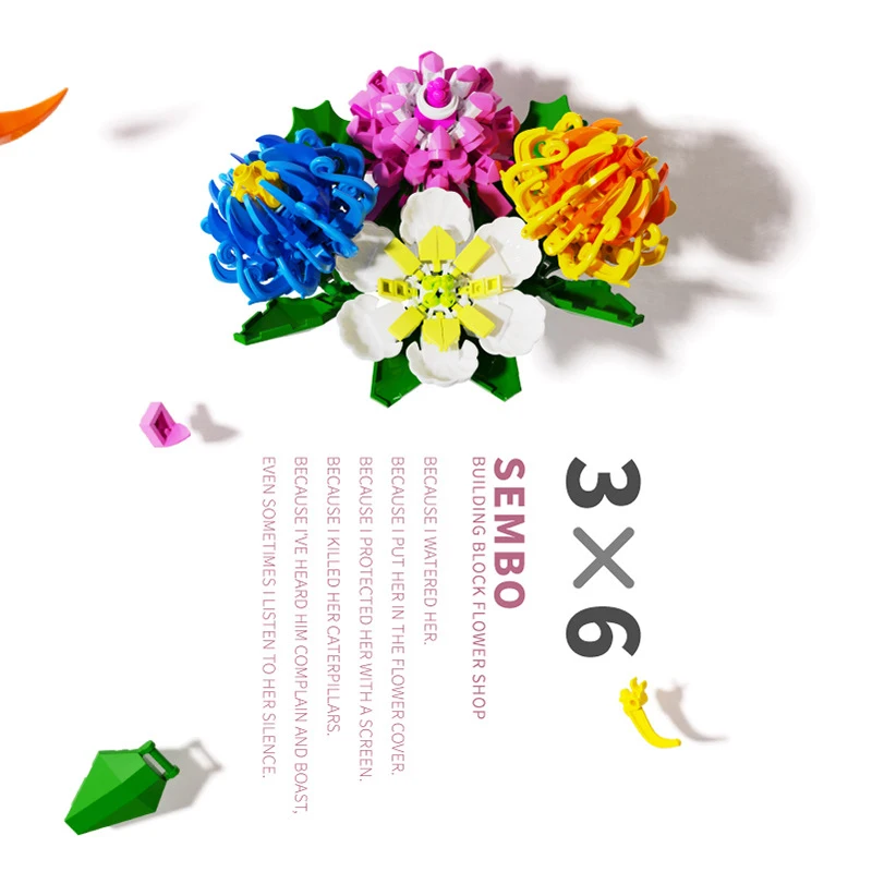 

Creative DIY Flowers Bouquet Saffron Hytrangea Hibiscus Chrysanthemum Sasanqua Roses MOC Building Blocks Ornaments Decor Gifts