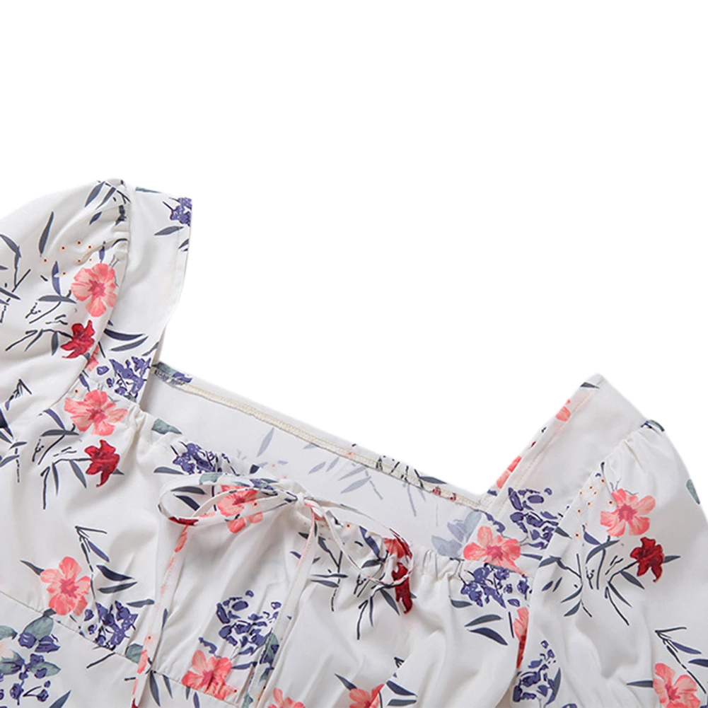 

Fashion Sexy Floral Short Sleeve T-Shirts Summer Ladies Girl Square Neck Casual Crop Tops Streetwear