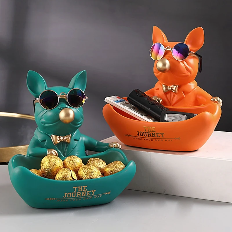 

Фигурки бульдогов, животных, настольные украшения, коробка для хранения, модель собаки, скульптура, украшение дома, аксессуары, лоток для хр...