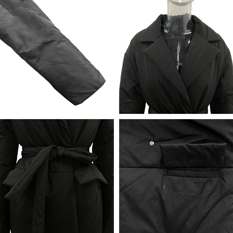 

CP Casual Tie Belt Parkas Women Vogue Simple Regular Coats Women Elegant Solid Turn Down Collar Cotton Jackets Female Ladies