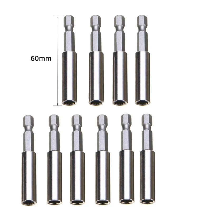 

10pcs 60mm Magnetic Screwdriver Bit Holder 1/4" Hex Shank Electric Screwdriver Extended Drill Bits Set Durable Hardware Tool