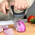 Еда ломтик помощник подставка для овощей Нержавеющаясталь резчик лука лук нарезать фрукты овощи Slicer Резак для томатов # p35