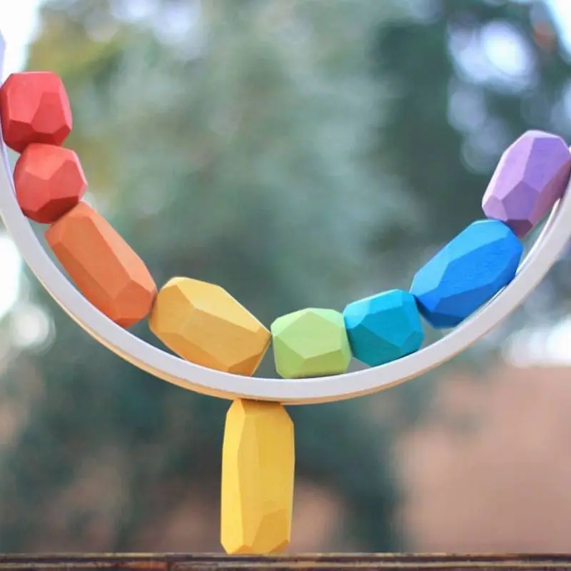 

18 Pcs Children Wooden Colored Stone Stacking Game Building Block Kids Toys Gift 54DA