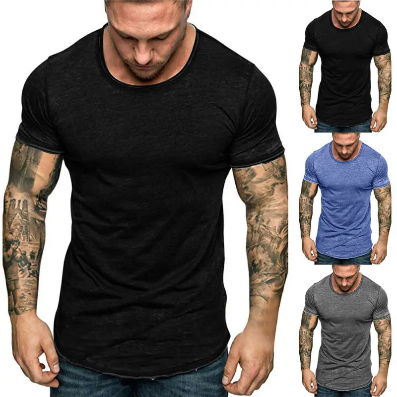 Мужская Однотонная футболка с коротким рукавом летние модные повседневные