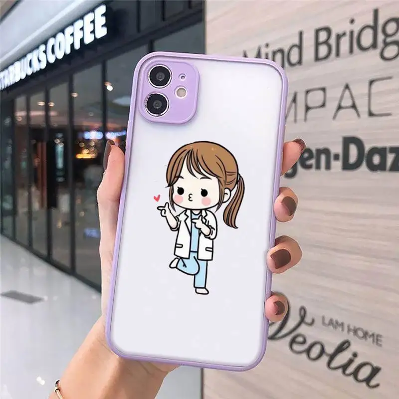 

Medicine Doctor Nurse Phone Case For iPhone 12 11 Mini Pro XR XS Max 7 8 Plus X Matte transparent Purple Back Cover