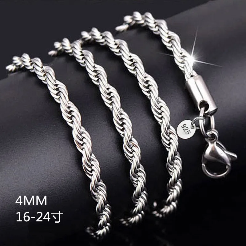 Ожерелье из серебра 925 пробы веревочная цепочка Colgante Plata De Ley Mujer Pierscionki