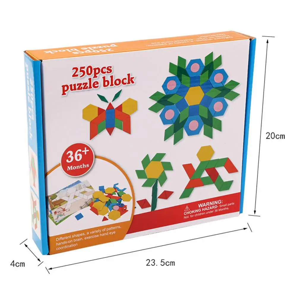 

New 250Pcs/set Wooden 3D Geometric Shape Blocks Tangram Jigsaw Board Game Puzzle Toy for Children Early Learning Wood Toys Gifts