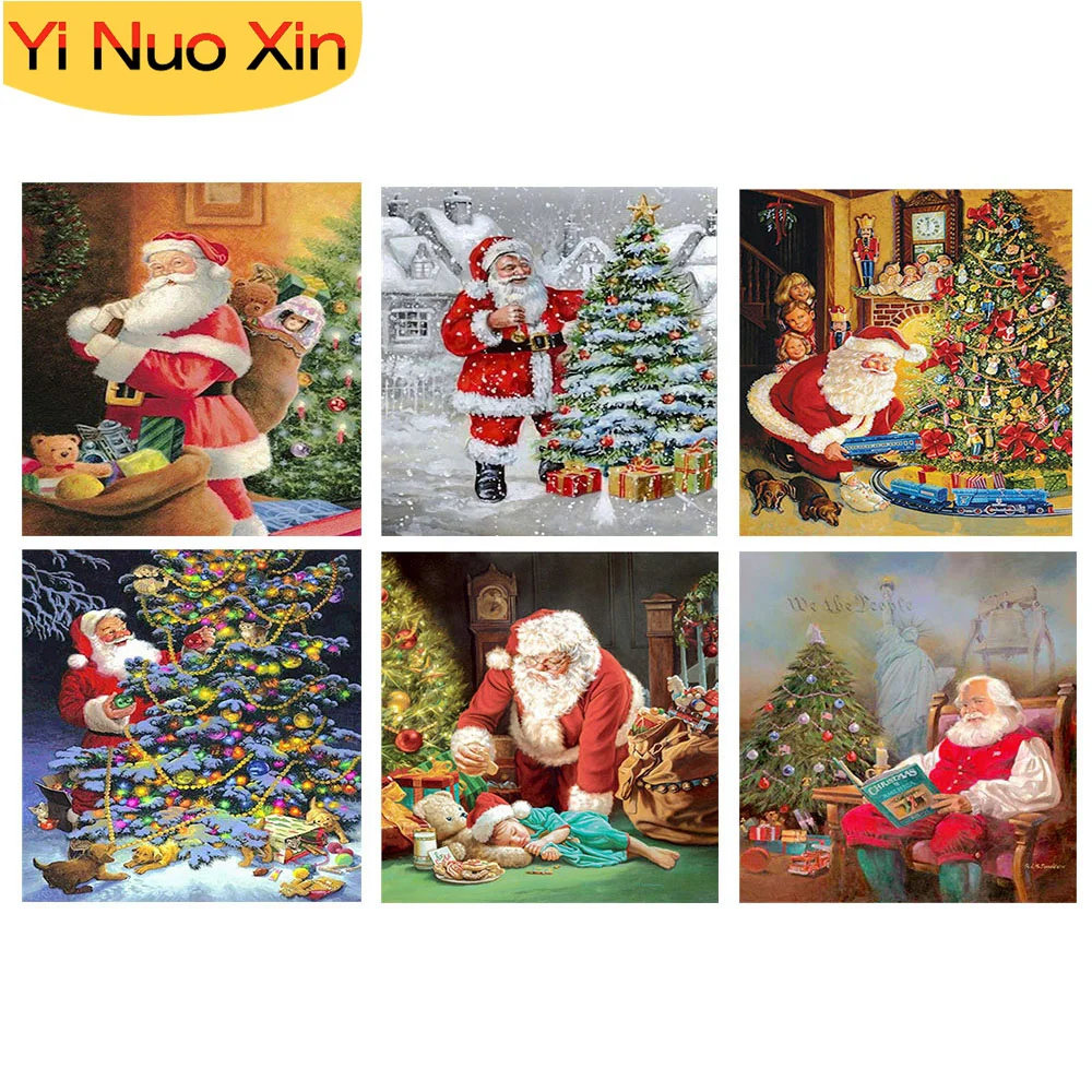 

YNX New Full Embroidery Mosaic Art 5D DIY Diamond Painting Cross Stitch Santa Claus Home Decor New Year Gift Magic Wall Stickers