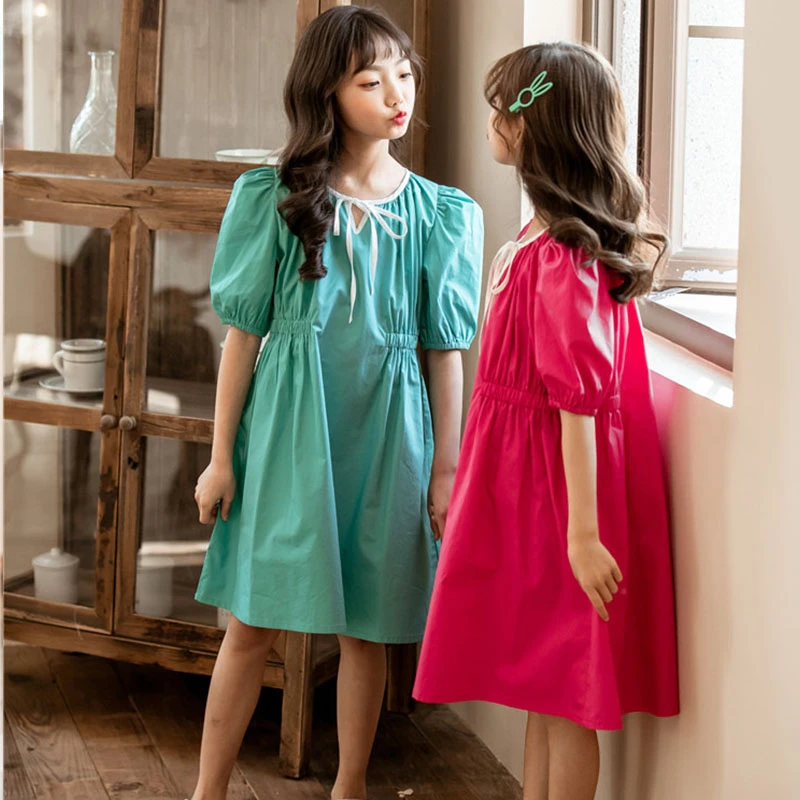 

Big Girl Clothes Summer Dress 2020 Blue Red School 100% Cotton Teens Girls Clothing Children Dress Casual Girls Party Dress
