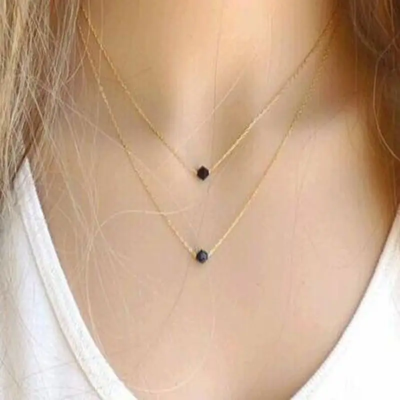 Многослойные бусинка из черного кристалла ожерелья и кулоны для женщин в