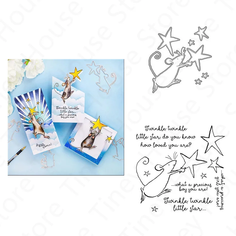 

2021 New Arrival Animal Mouse Star Pattern Clear Stamp and Metal Cutting Dies Stencil For Making Word Greeting Card Scrapbooking