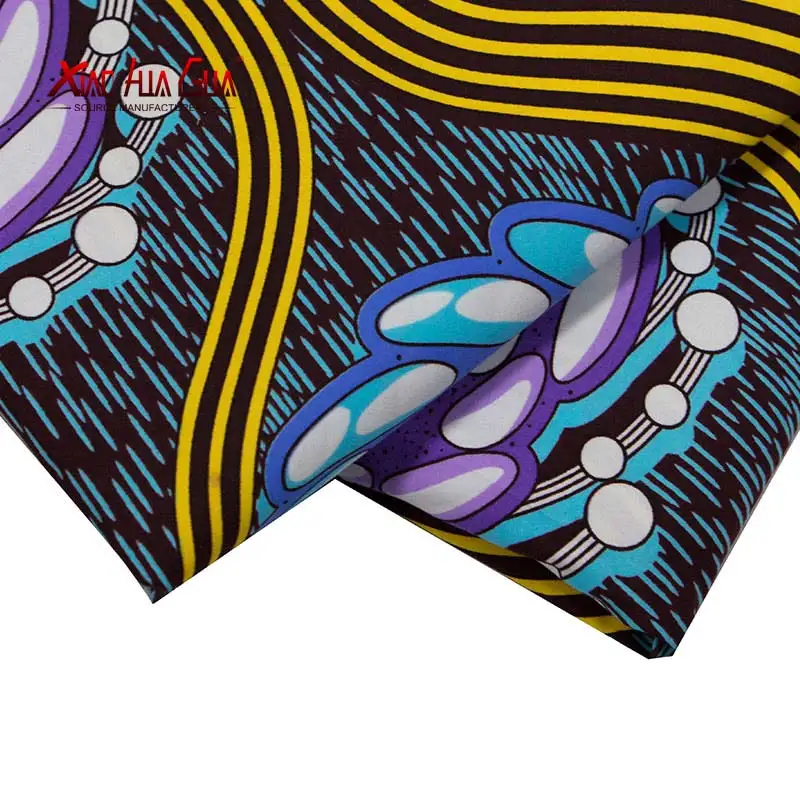 

African Fabric 2021 Xiaohaugua Brand Polyester High Quality Ankara Fabric Embroidered Large Floral Sewing Women's Dresses FP6358