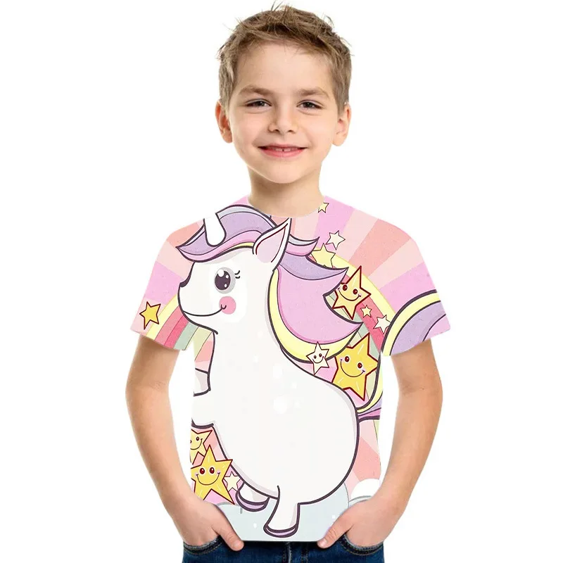 

Unicorn fashion polyester boys and girls T-shirt children cartoon print T-shirt baby unicorn 3D top clothing T-shirt top