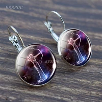 fashion womens earrings 12 constellations glass cabochon hoop earrings aries leo libra cancer drop earrings for birthday gift