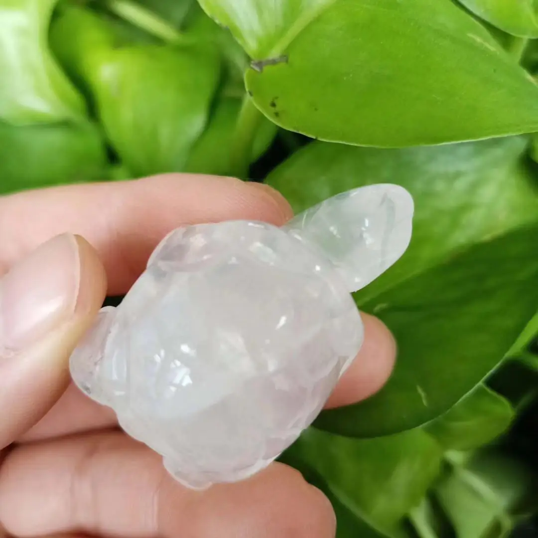 

MOKAGY 1.5 Inch Natural Stone Engrave White Clear Quartz Turtle Crystal Carving Animals 1pc