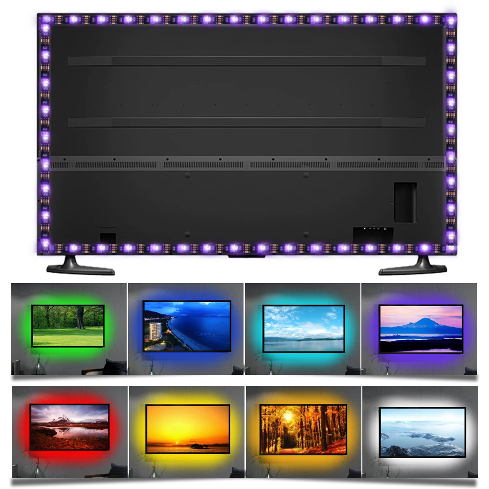 USB Светодиодная лента 5050 RGB ТВ фоновое освещение комплект можно резать с ИК РФ Музыка Bluetooth RGB светодиодный контроллер, 0,5 м/1 м/2 м комплект