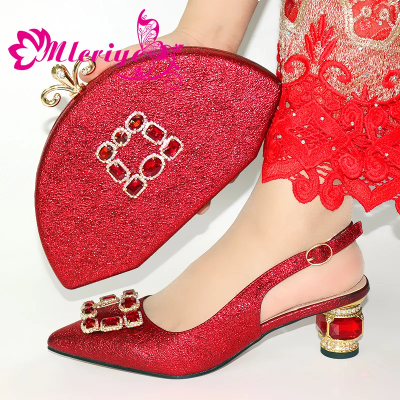 Новейший дизайн итальянский комплект из туфель и сумочки красные вечерние