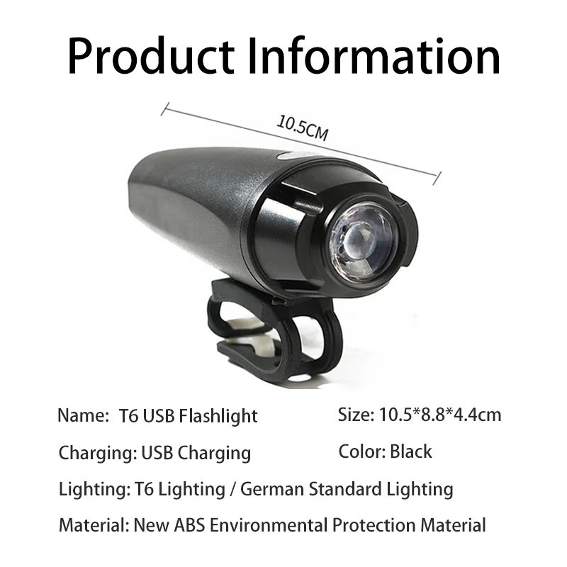 

USB Rechargeable Bicycle Front Light T6 LED Flashlight Bike Headlight Lamp Torch Waterproof Bicycle MTB Cycling Accessories