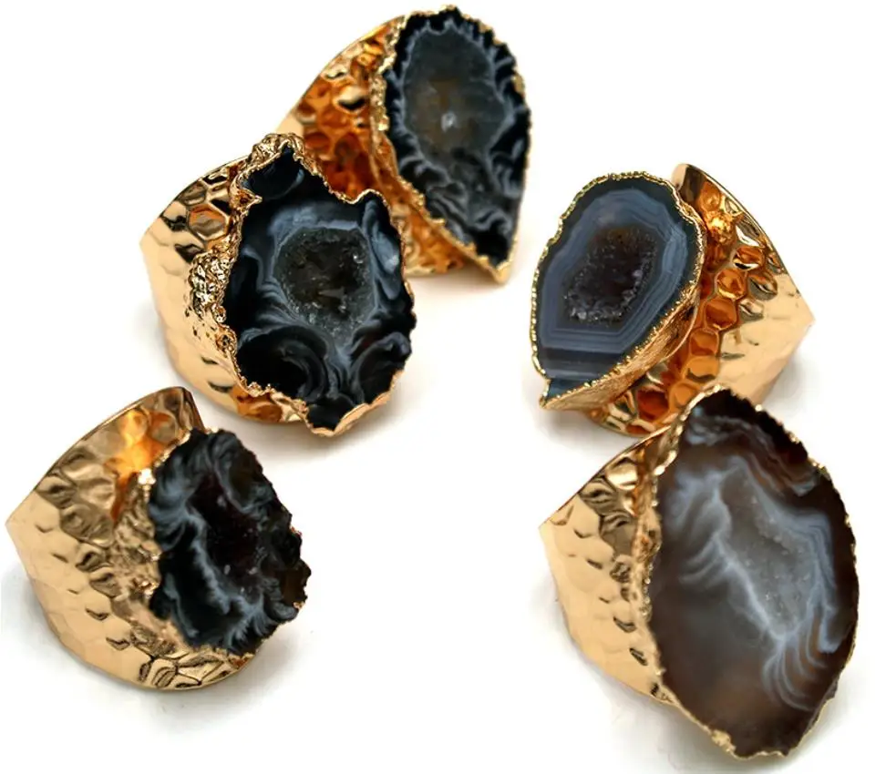 Большая Золотая оправа винтажные синие и фиолетовые жеодовые кристаллы цветок