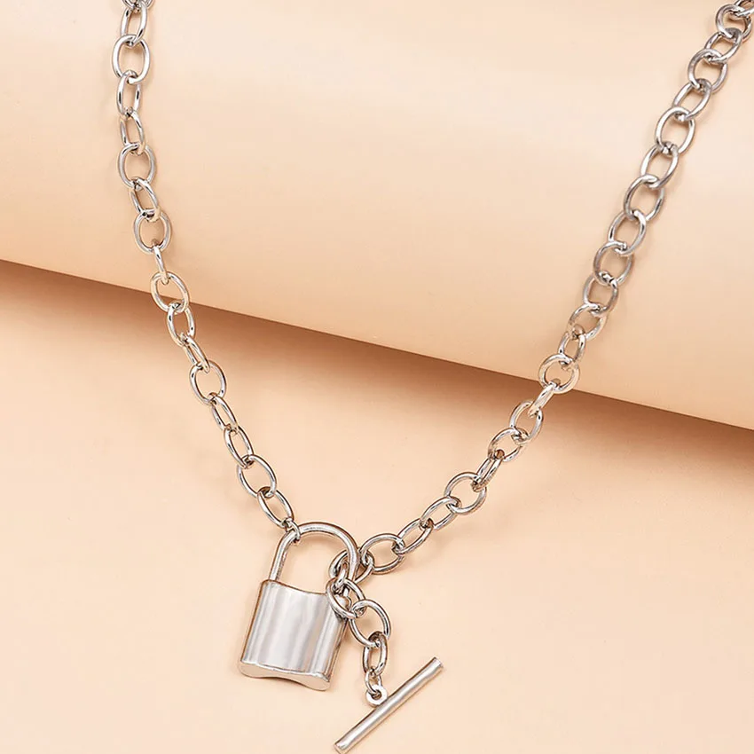 Punk Silver Chain Lock Choker Necklace For Women Pendant Chunky Chocker collar collier femme collares colar naszyjnik Ketting | Украшения и