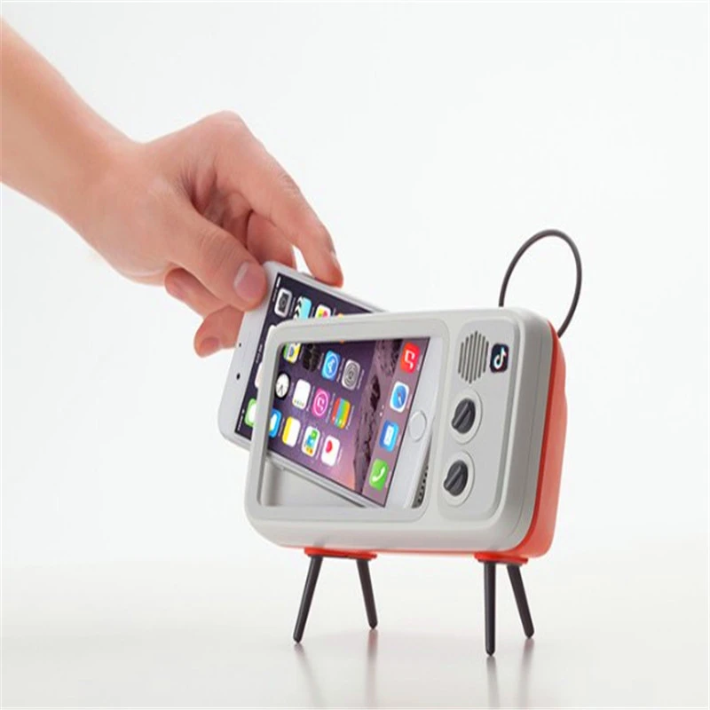 retro tv mobile phone holder for iphone 11pro max 6 7 8 plus x xs bluetooth sparker phone stand for huawei for xiaomi desk stand free global shipping