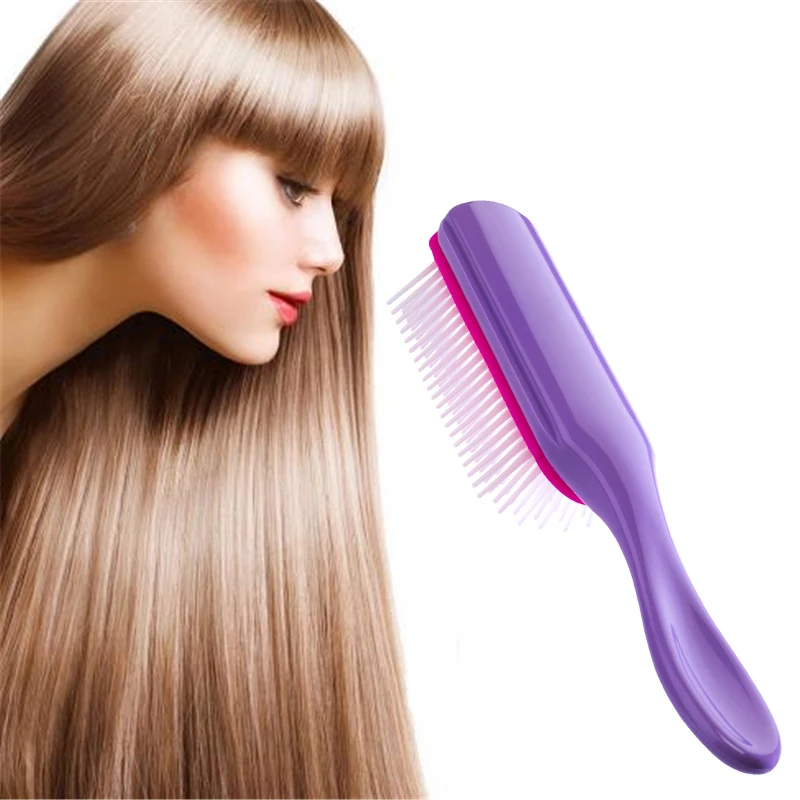

Comb 9 Row D41 Women Styling Large Hair Brush for Detangling Volumizing-Anti-Static Rubber Pad - Nylon Bristle(Black)