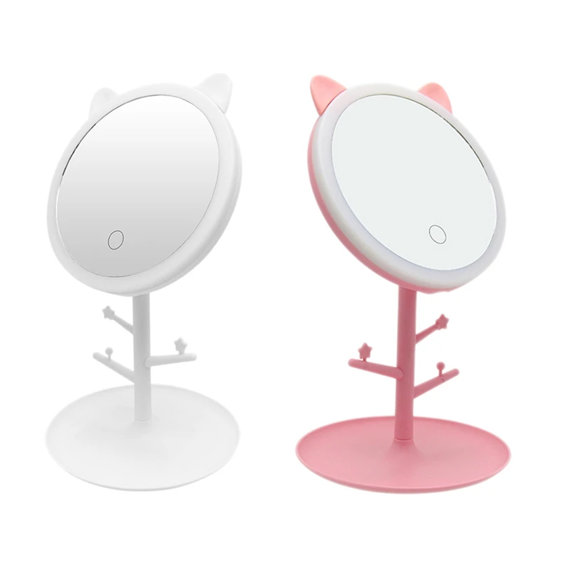 

Portable LED Lighted Makeup Mirror Ladies Makeup Lamp with Storage Desktop Shape Cosmetic Mirrors